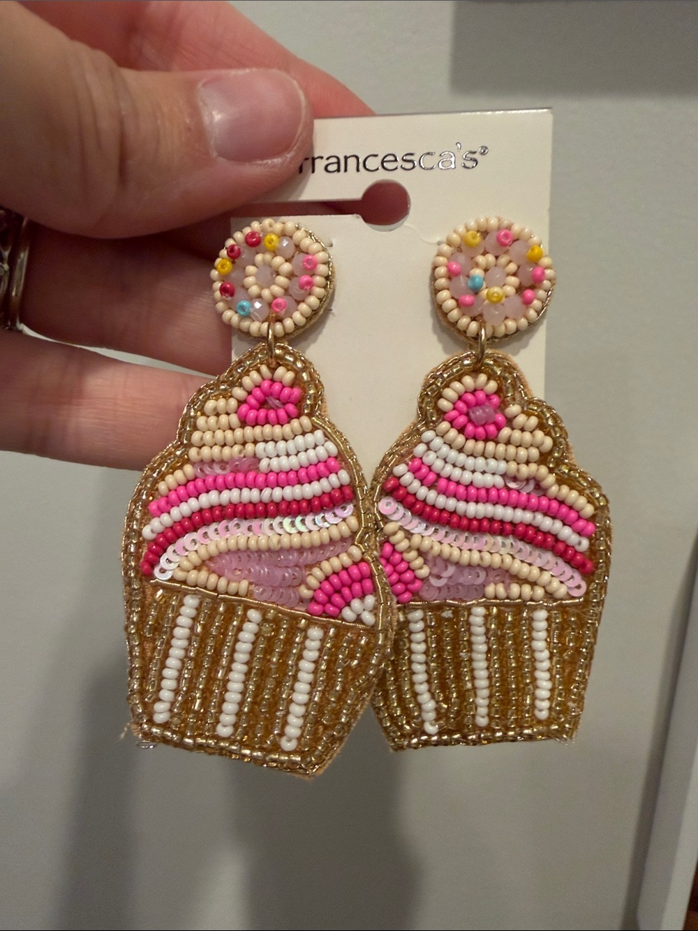 BNNU Francesca's Collections Pink Beaded Cupcake Drop Earrings